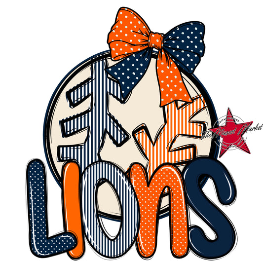 Lions Baseball-Softball Spirit Design-Navy & Orange