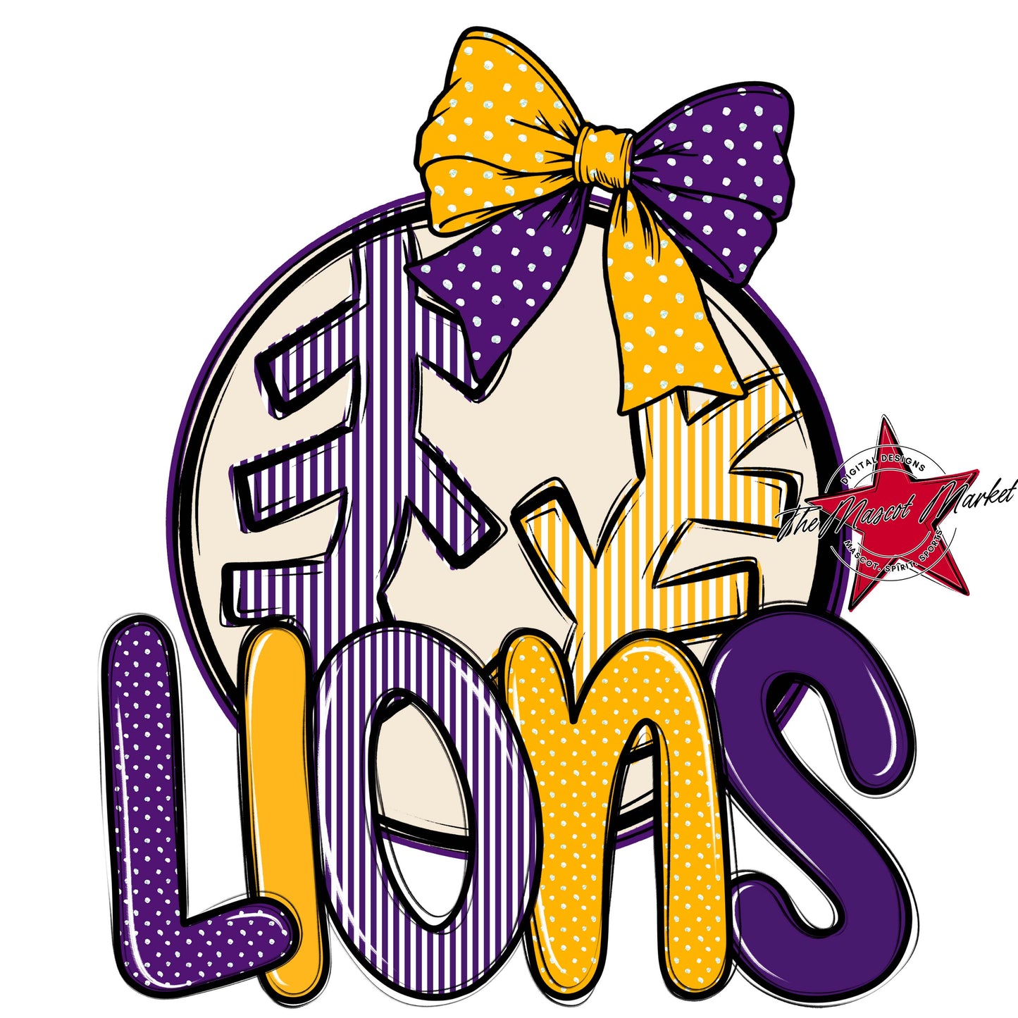 Lions Baseball-Softball Spirit Design-Purple & Yellow