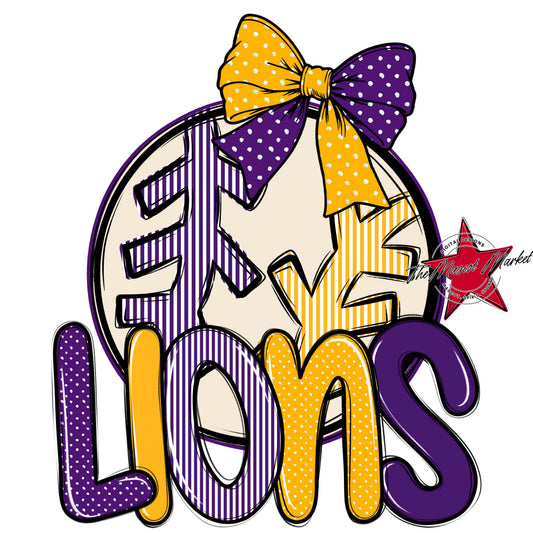 Lions Baseball-Softball Spirit Design-Purple & Yellow
