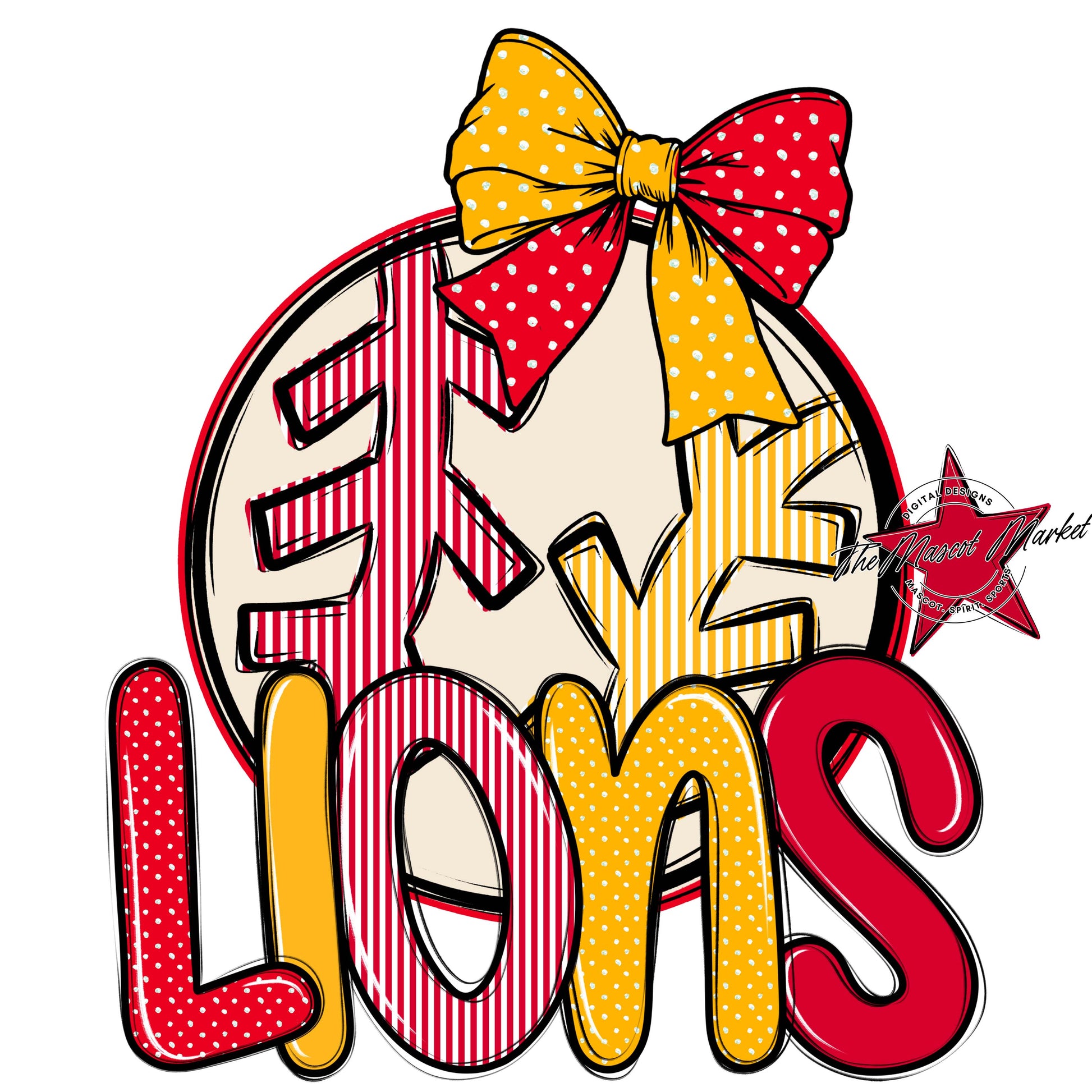 Lions Baseball-Softball Spirit Design-Red & Yellow
