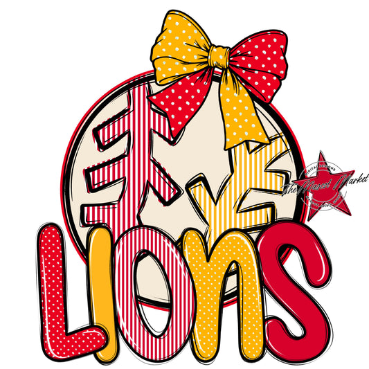 Lions Baseball-Softball Spirit Design-Red & Yellow