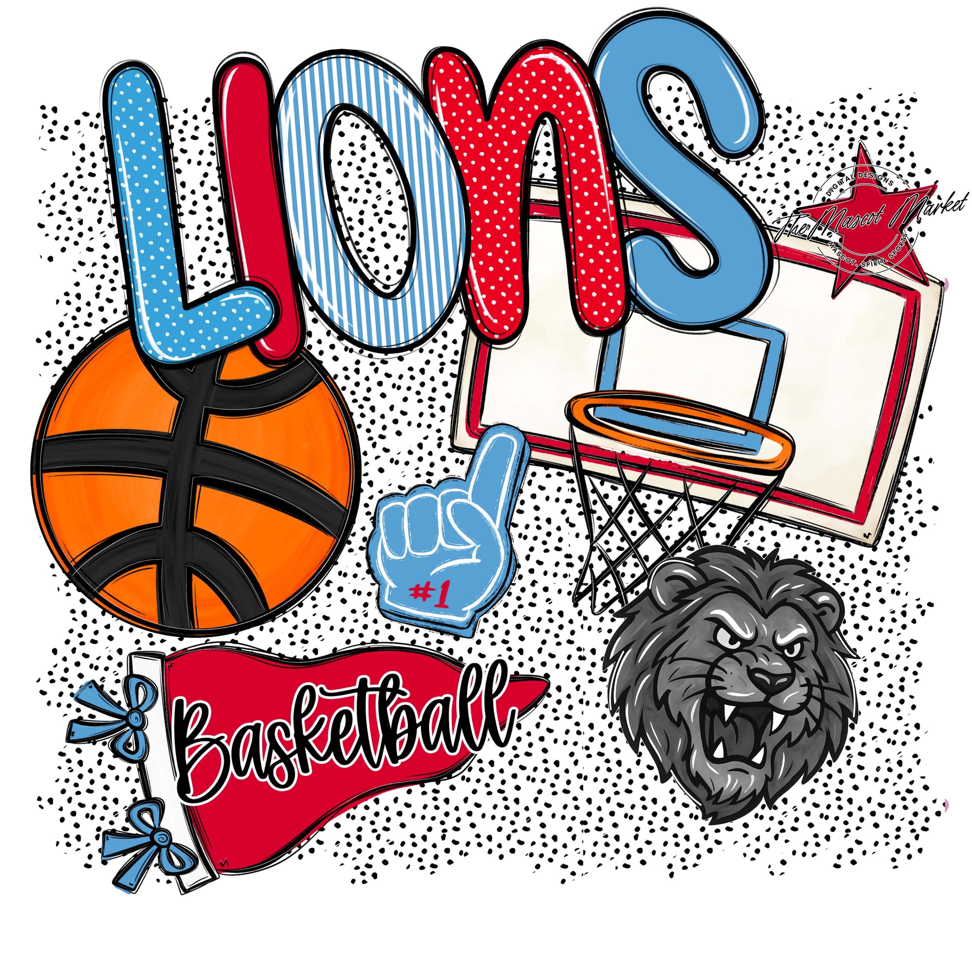 Lions Basketball Spirit-Carolina Blue & Red