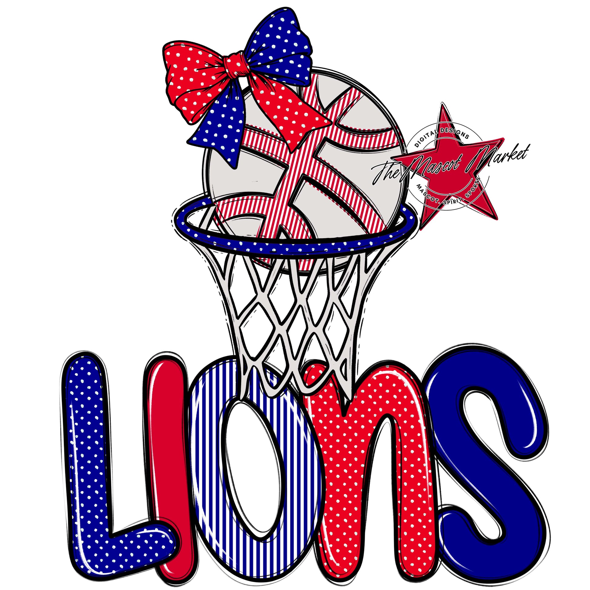 Lions Basketball Spirit Design-Blue & Red