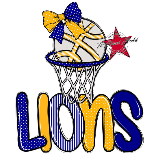 Lions Basketball Spirit Design-Blue & Yellow
