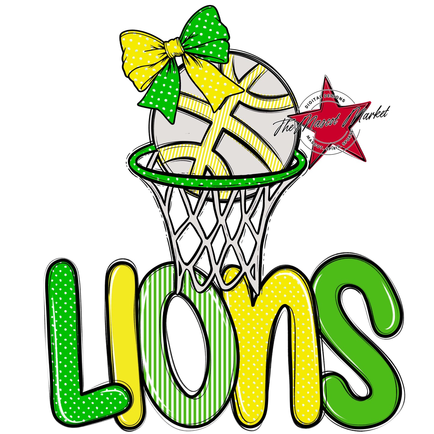 Lions Basketball Spirit Design-Bright Green & Bright Yellow
