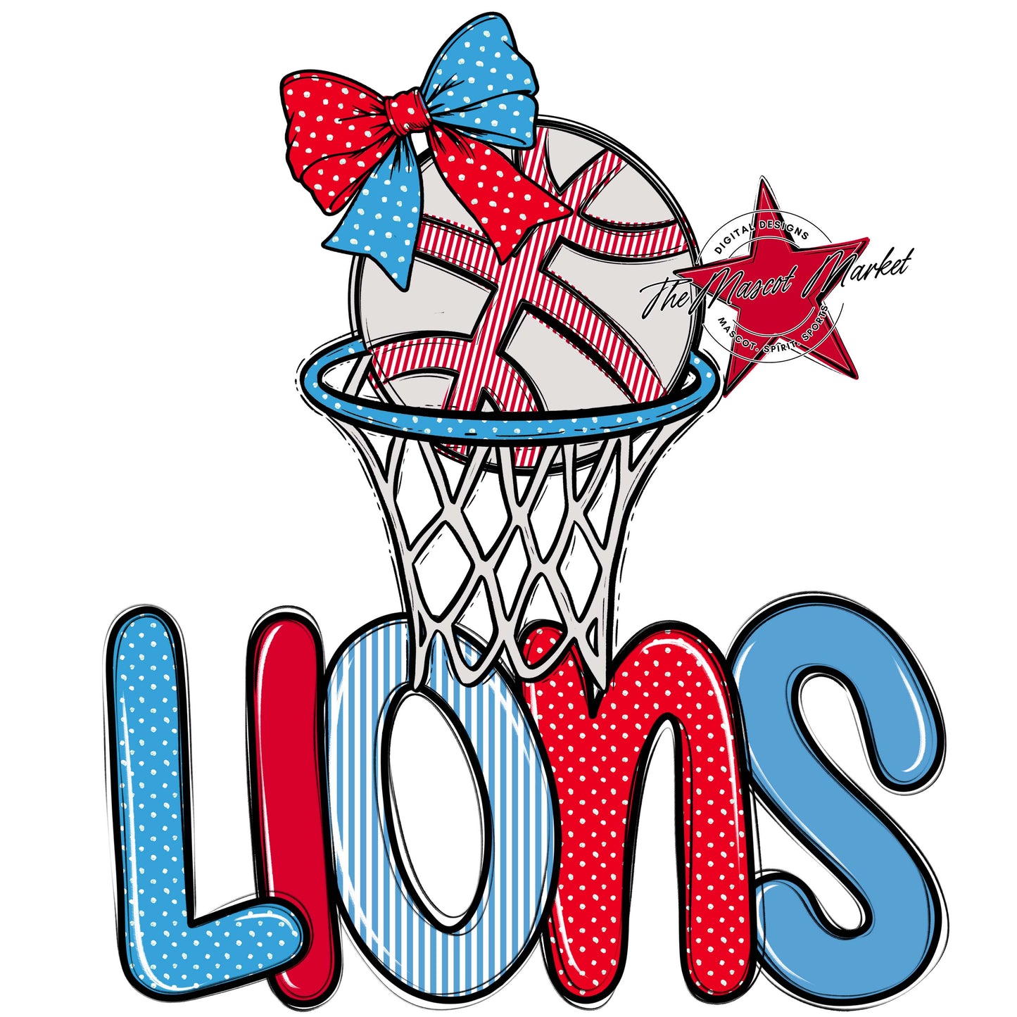 Lions Basketball Spirit Design-Carolina Blue & Red