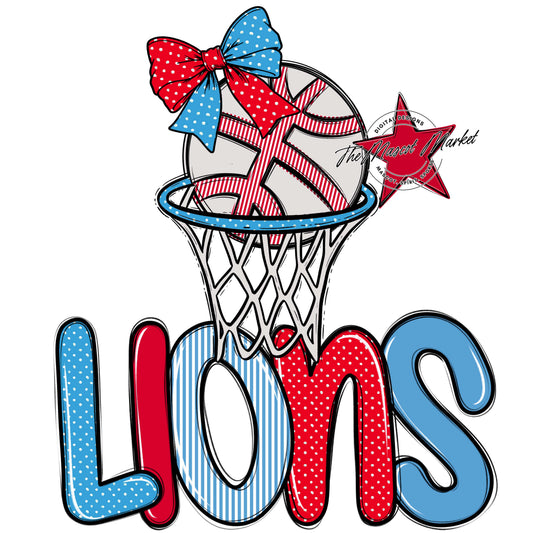 Lions Basketball Spirit Design-Carolina Blue & Red