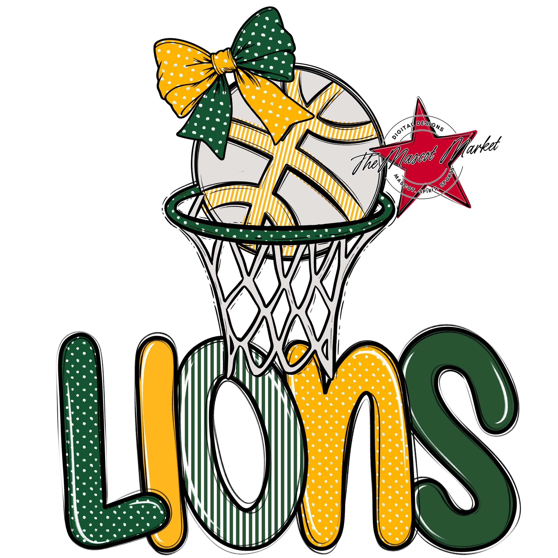Lions Basketball Spirit Design-Green & Yellow