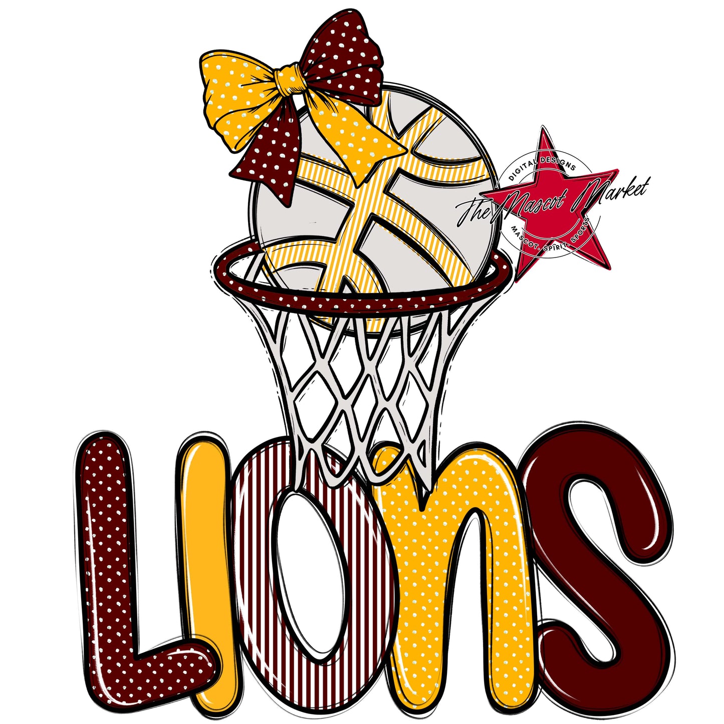 Lions Basketball Spirit Design-Maroon & Yellow