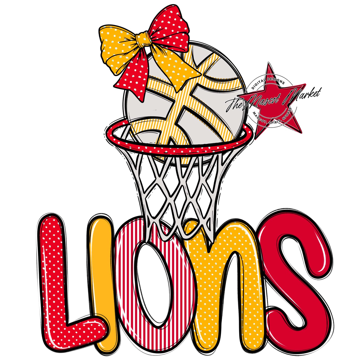 Lions Basketball Spirit Design-Red & Yellow