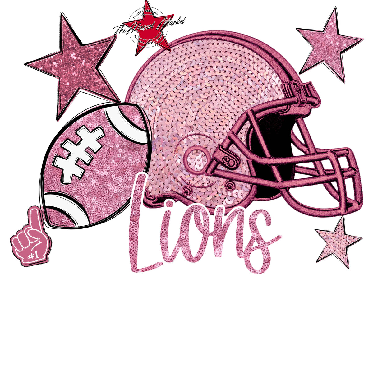 Lions Football Embroidered Sequins Design-Pink Out