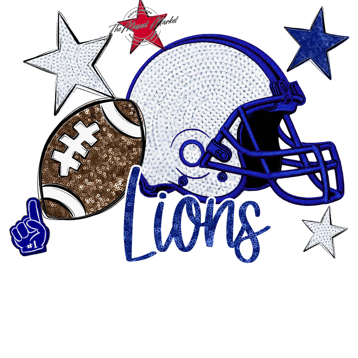 Lions Football Embroidered Sequins Design-Blue