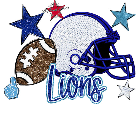 Lions Football Embroidered Sequins Design-Blue & Carolina Blue