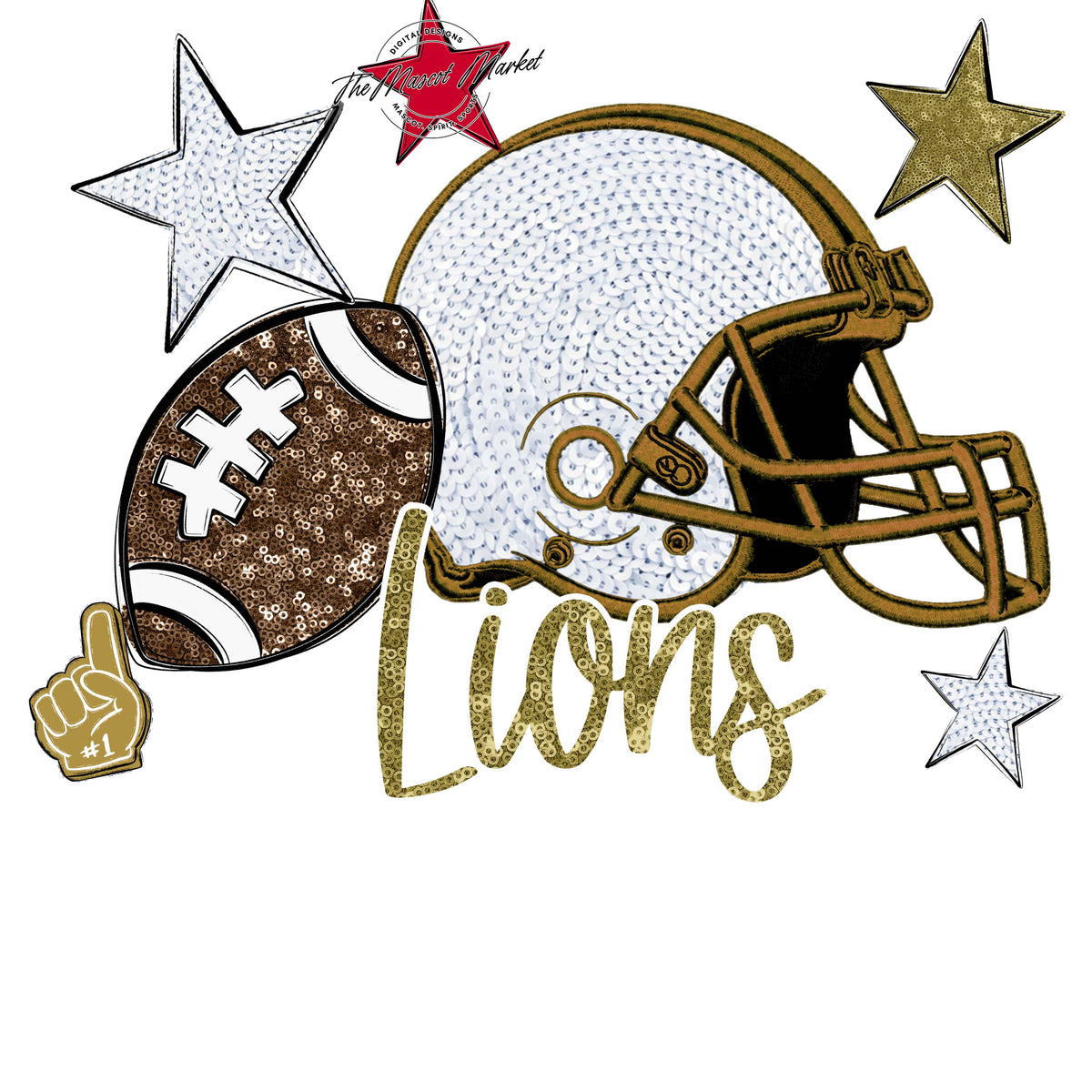Lions Football Embroidered Sequins Design-Gold