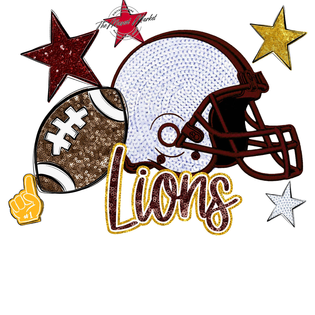 Lions Football Embroidered Sequins Design-Maroon & Yellow