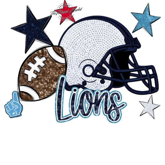 Lions Football Embroidered Sequins Design-Navy & Carolina Blue