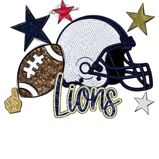 Lions Football Embroidered Sequins Design-Navy & Gold