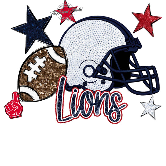 Lions Football Embroidered Sequins Design-Navy & Red