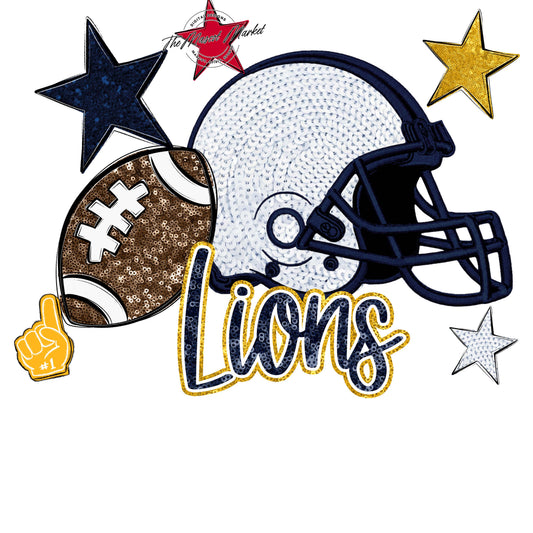 Lions Football Embroidered Sequins Design-Navy & Yellow