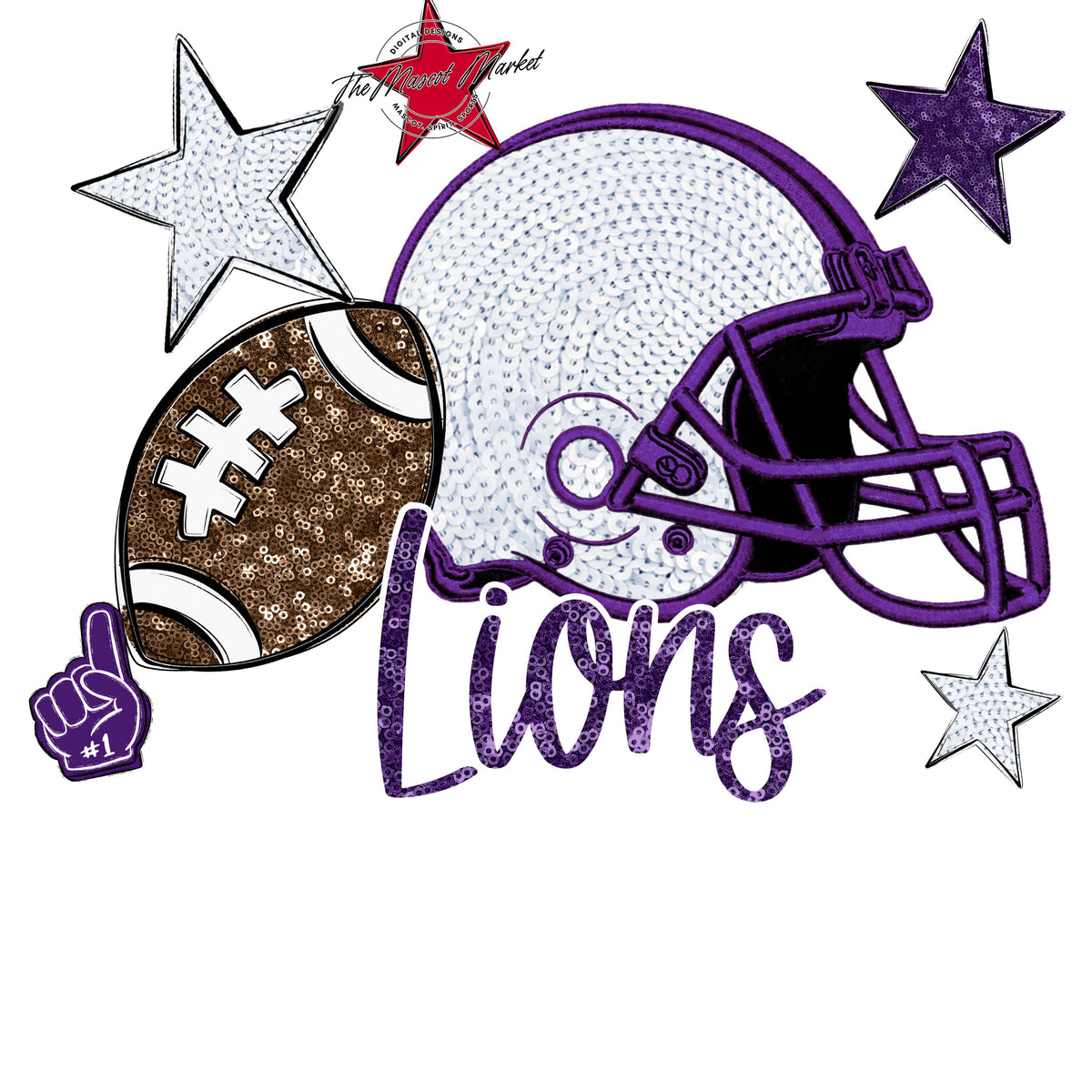 Lions Football Embroidered Sequins Design-Purple