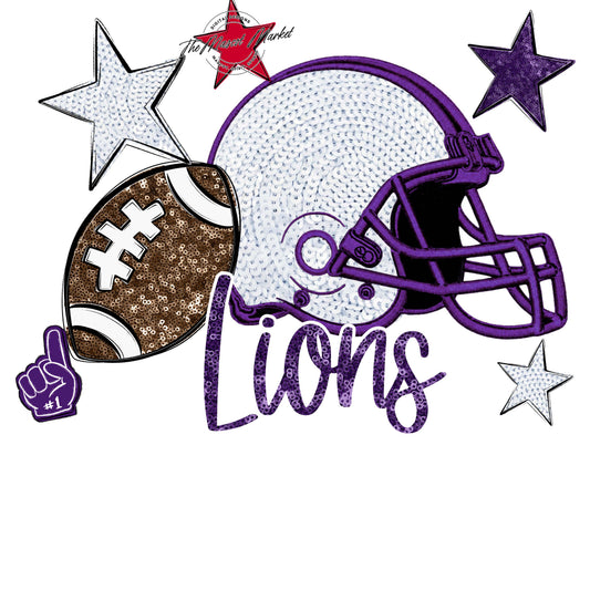 Lions Football Embroidered Sequins Design-Purple
