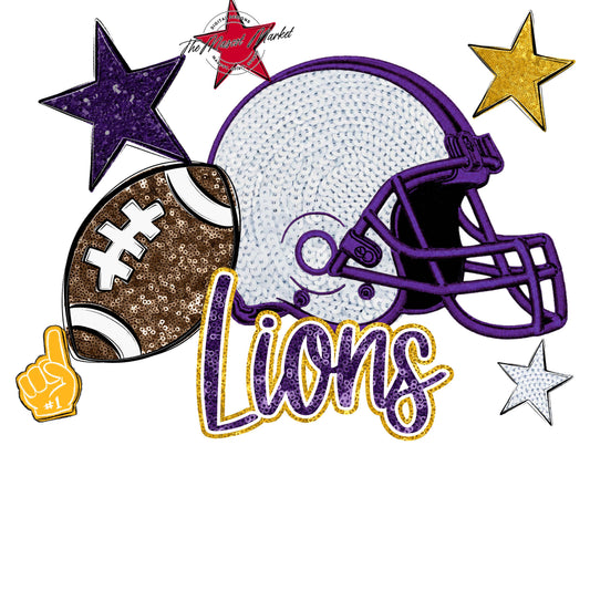 Lions Football Embroidered Sequins Design-Purple & Yellow