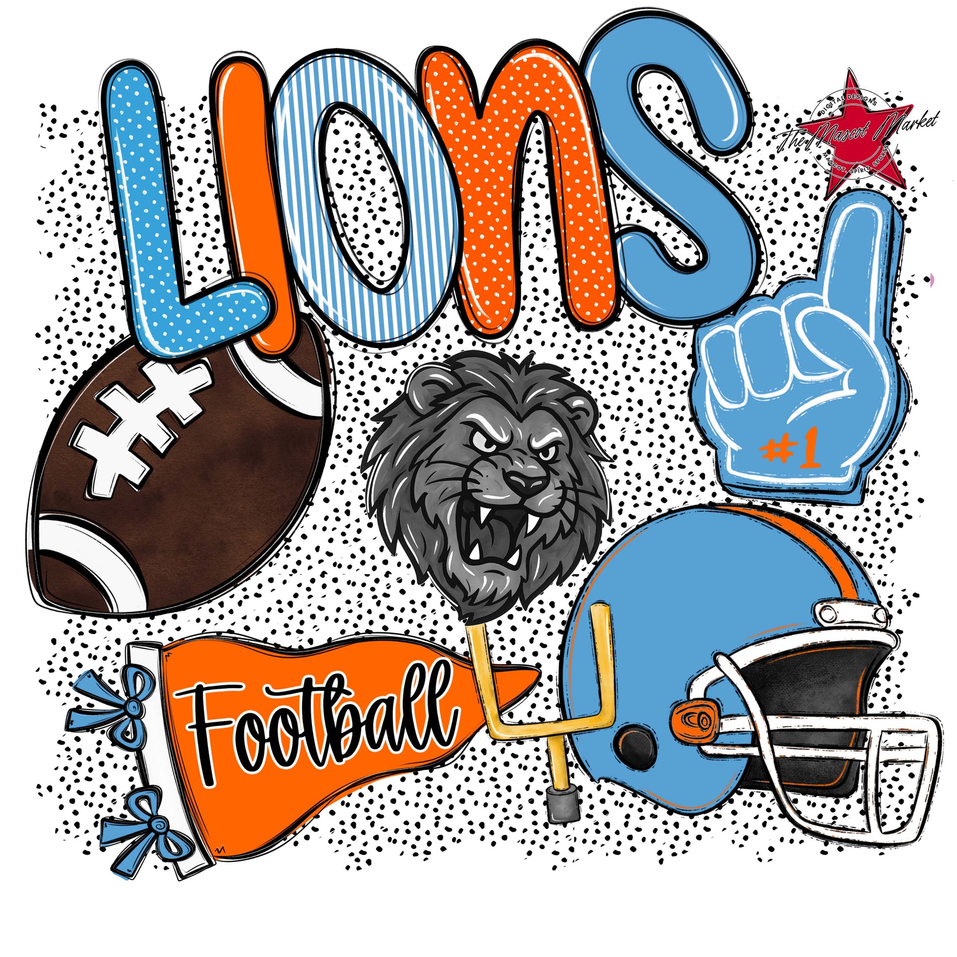 Lions Football Spirit-Carolina Blue & Orange