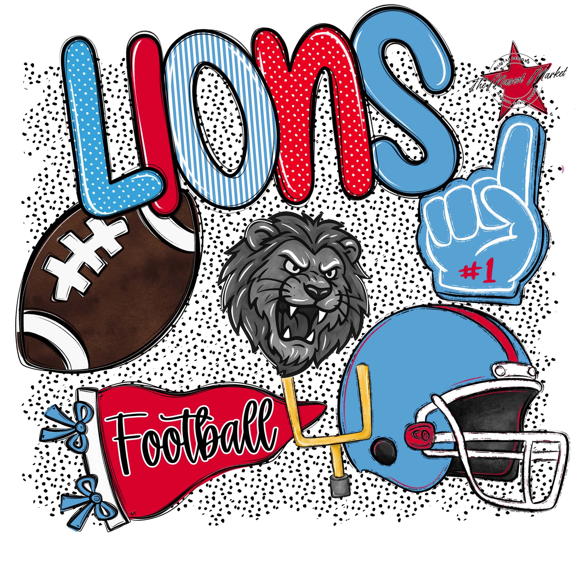 Lions Football Spirit-Carolina Blue & Red