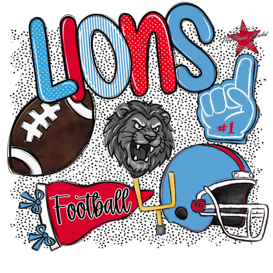 Lions Football Spirit-Carolina Blue & Red