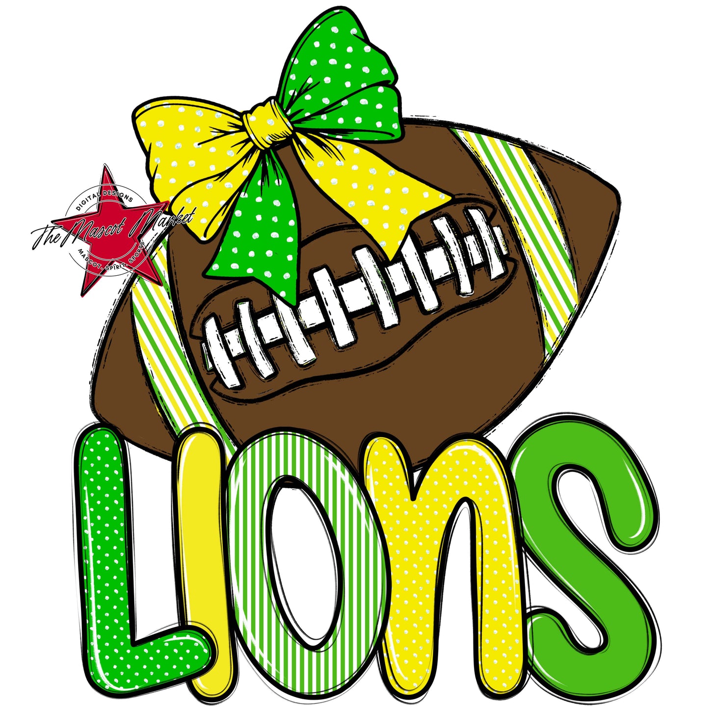 Lions Football Spirit Design-Bright Green & Bright Yellow