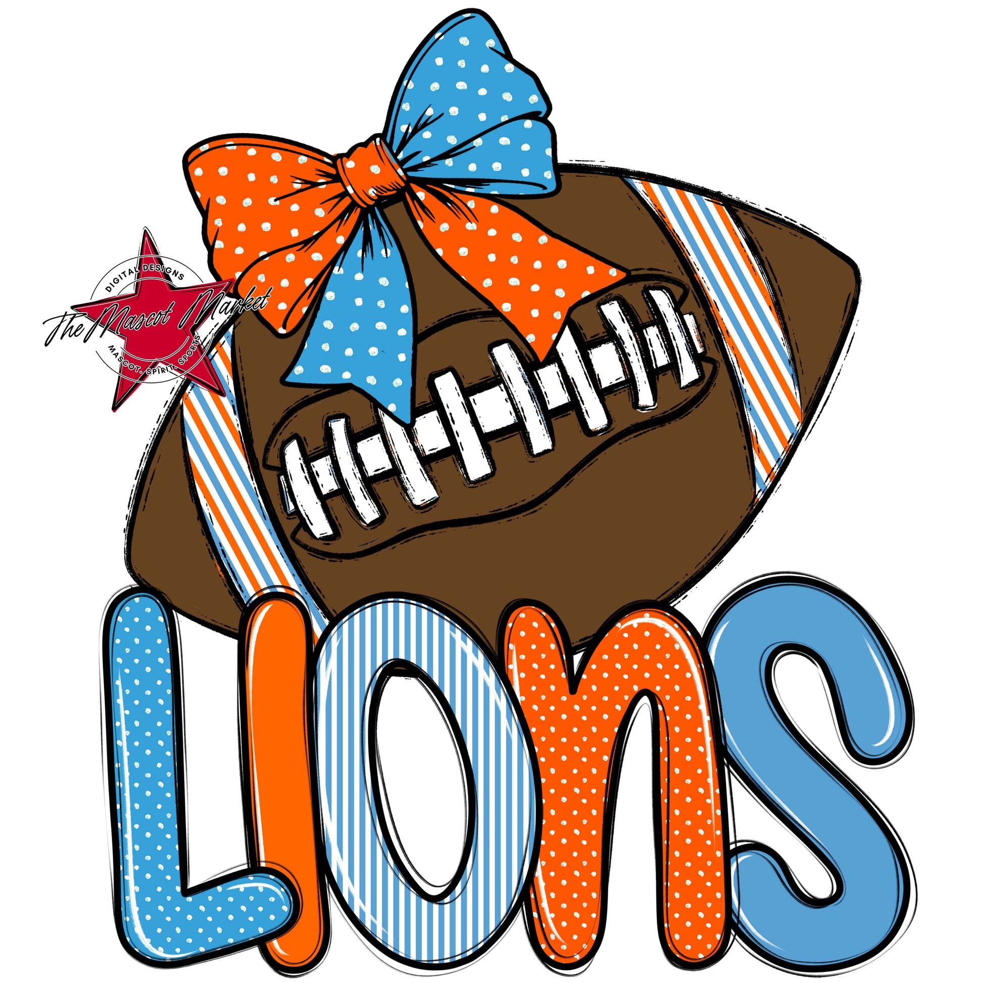 Lions Football Spirit Design-Carolina Blue & Orange