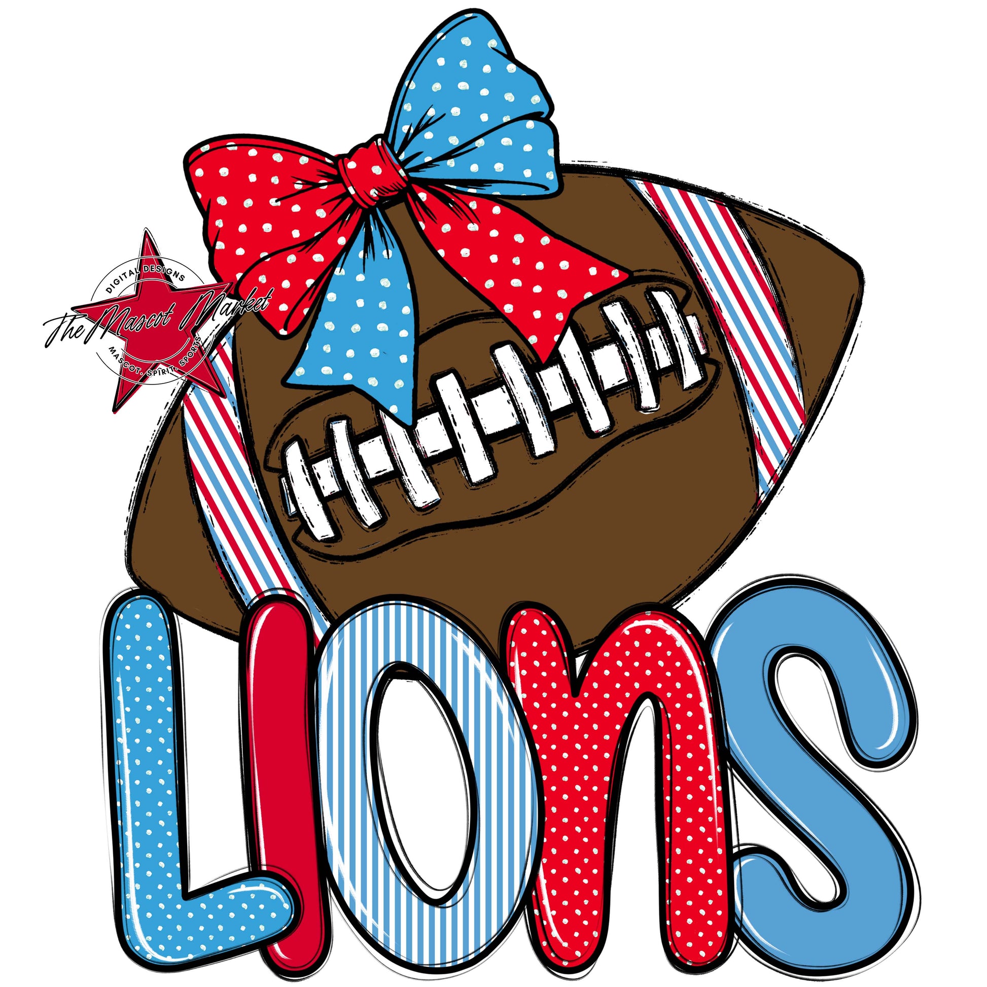 Lions Football Spirit Design-Carolina Blue & Red