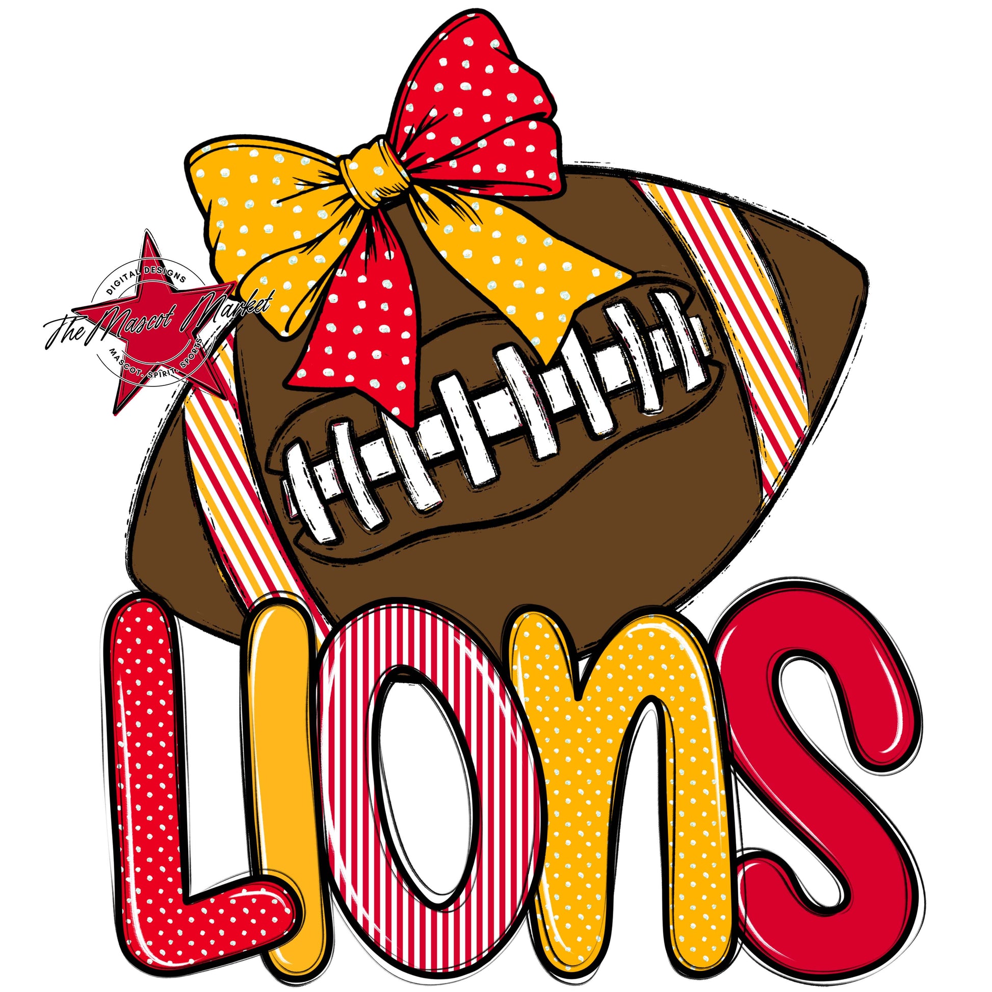 Lions Football Spirit Design-Red & Yellow