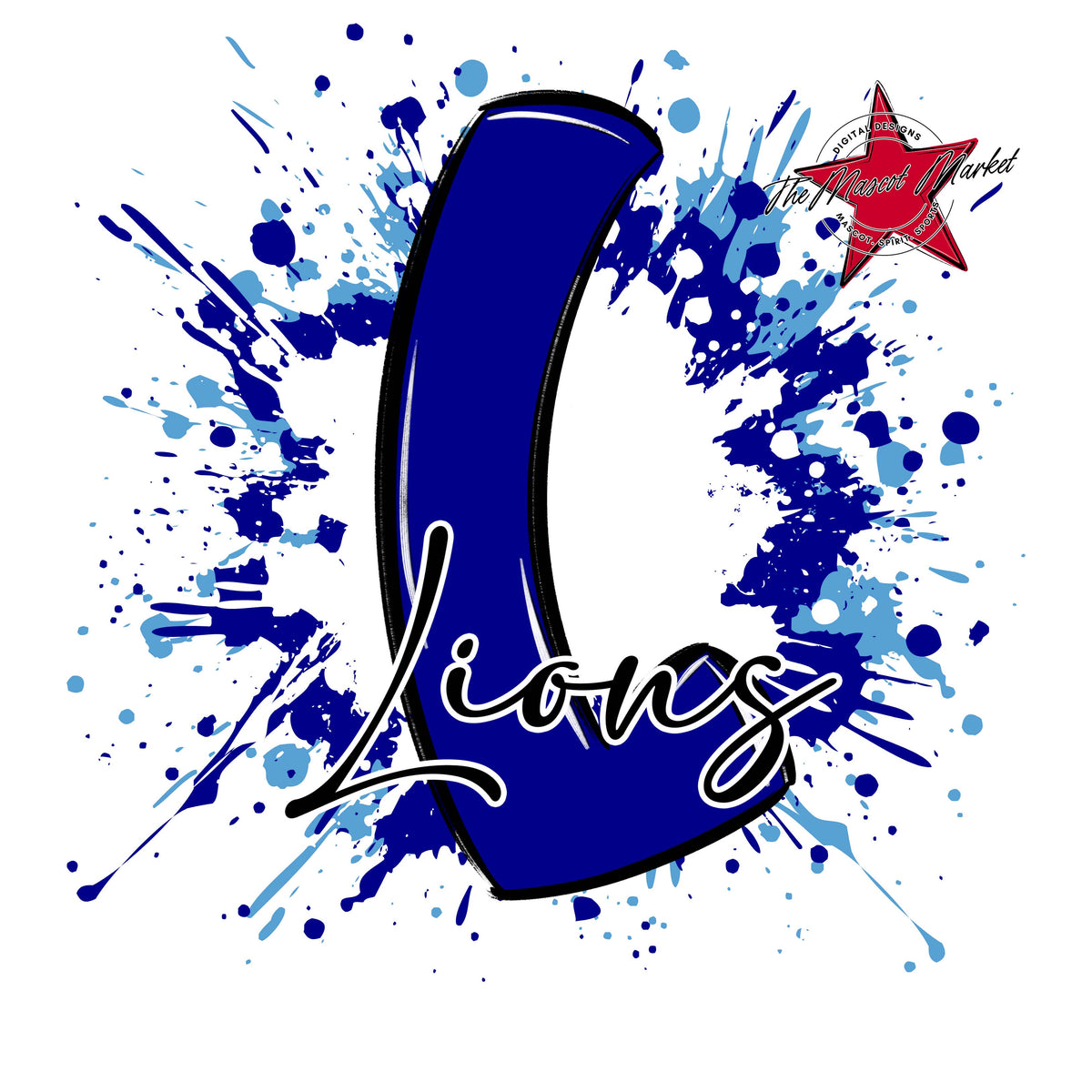 Lions Mascot Splatter-Blue & Carolina Blue