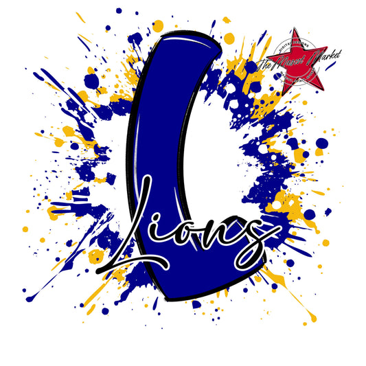 Lions Mascot Splatter-Blue & Yellow