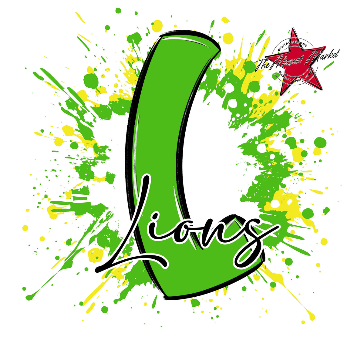 Lions Mascot Splatter-Bright Green & Bright Yellow
