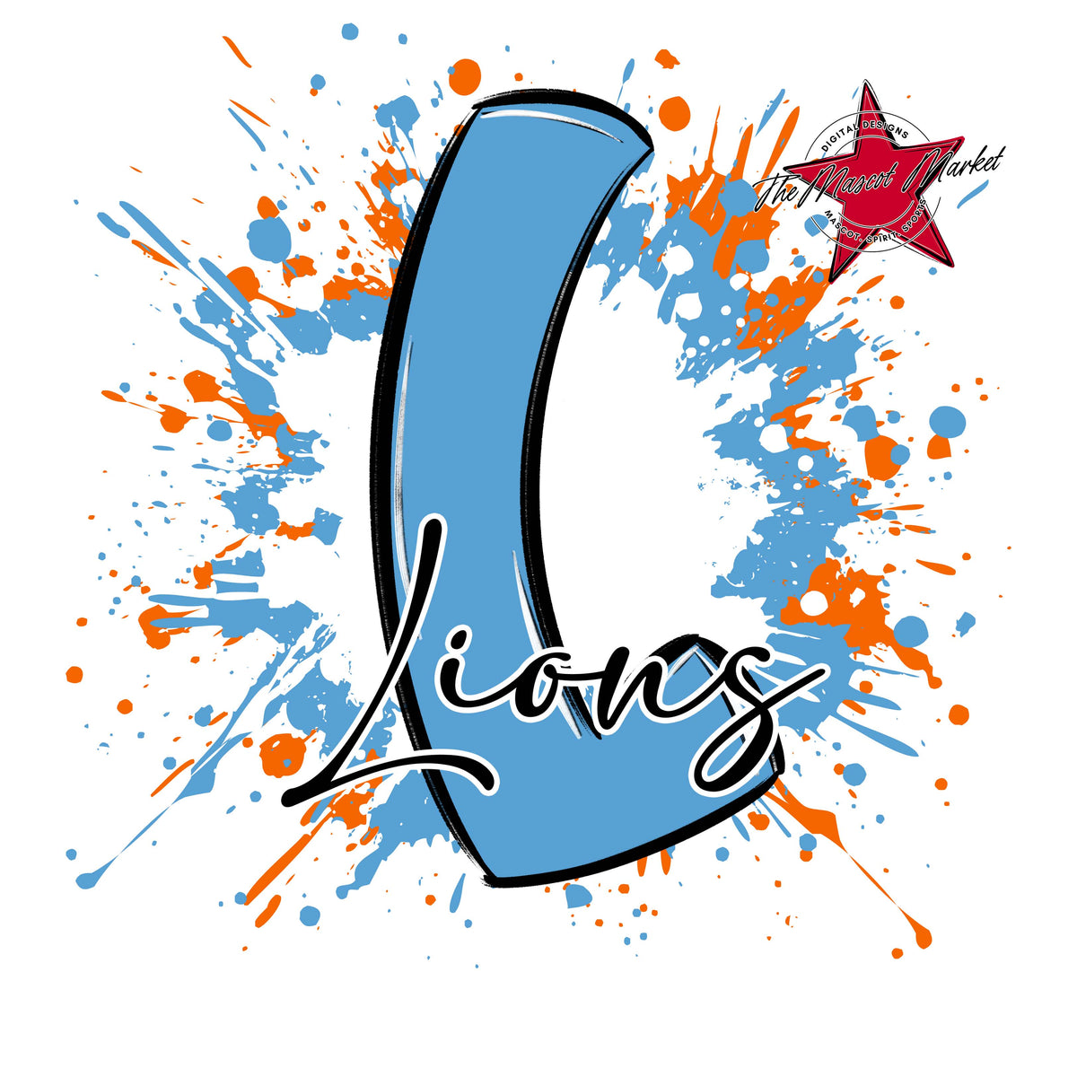 Lions Mascot Splatter-Carolina Blue & Orange