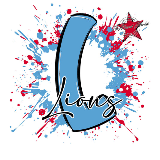Lions Mascot Splatter-Carolina Blue & Red