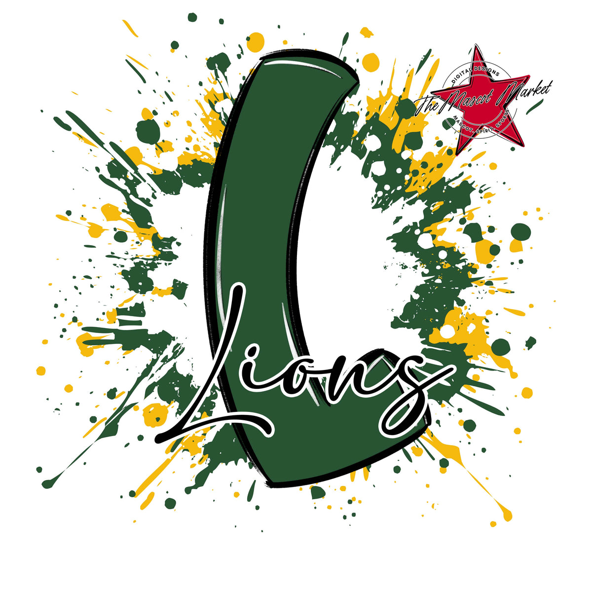 Lions Mascot Splatter-Green & Yellow