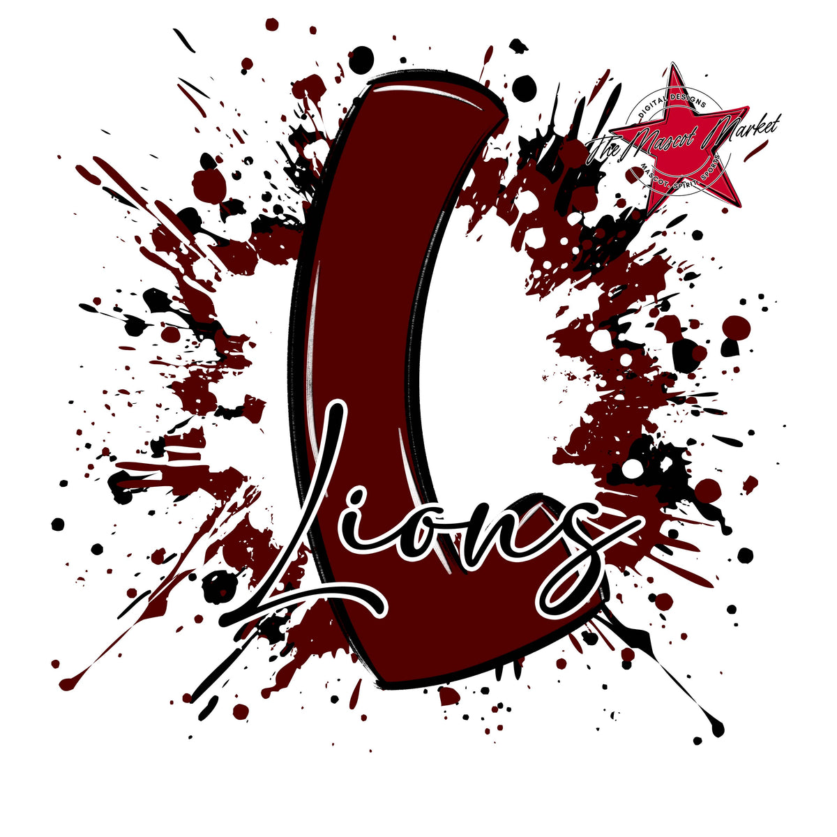 Lions Mascot Splatter-Maroon
