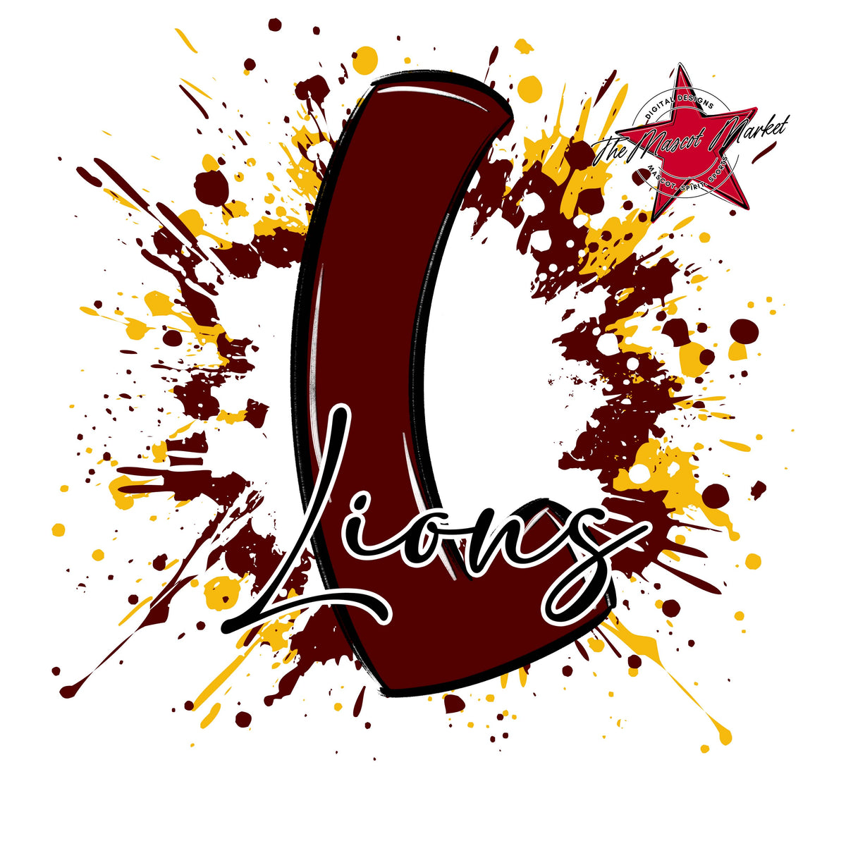 Lions Mascot Splatter-Maroon & Yellow