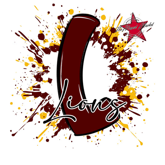 Lions Mascot Splatter-Maroon & Yellow