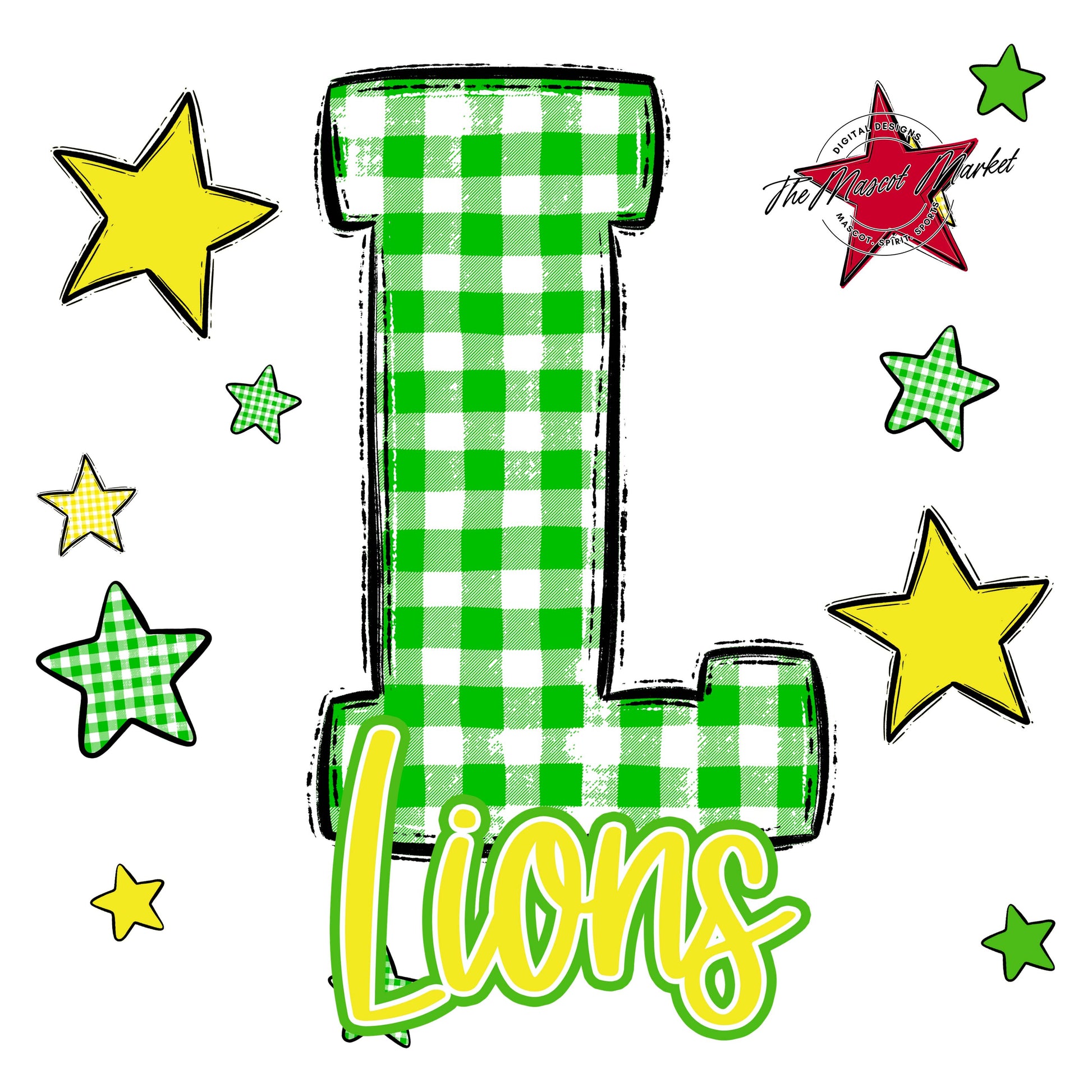 Lions Plaid Star Design-Bright Green & Bright Yellow