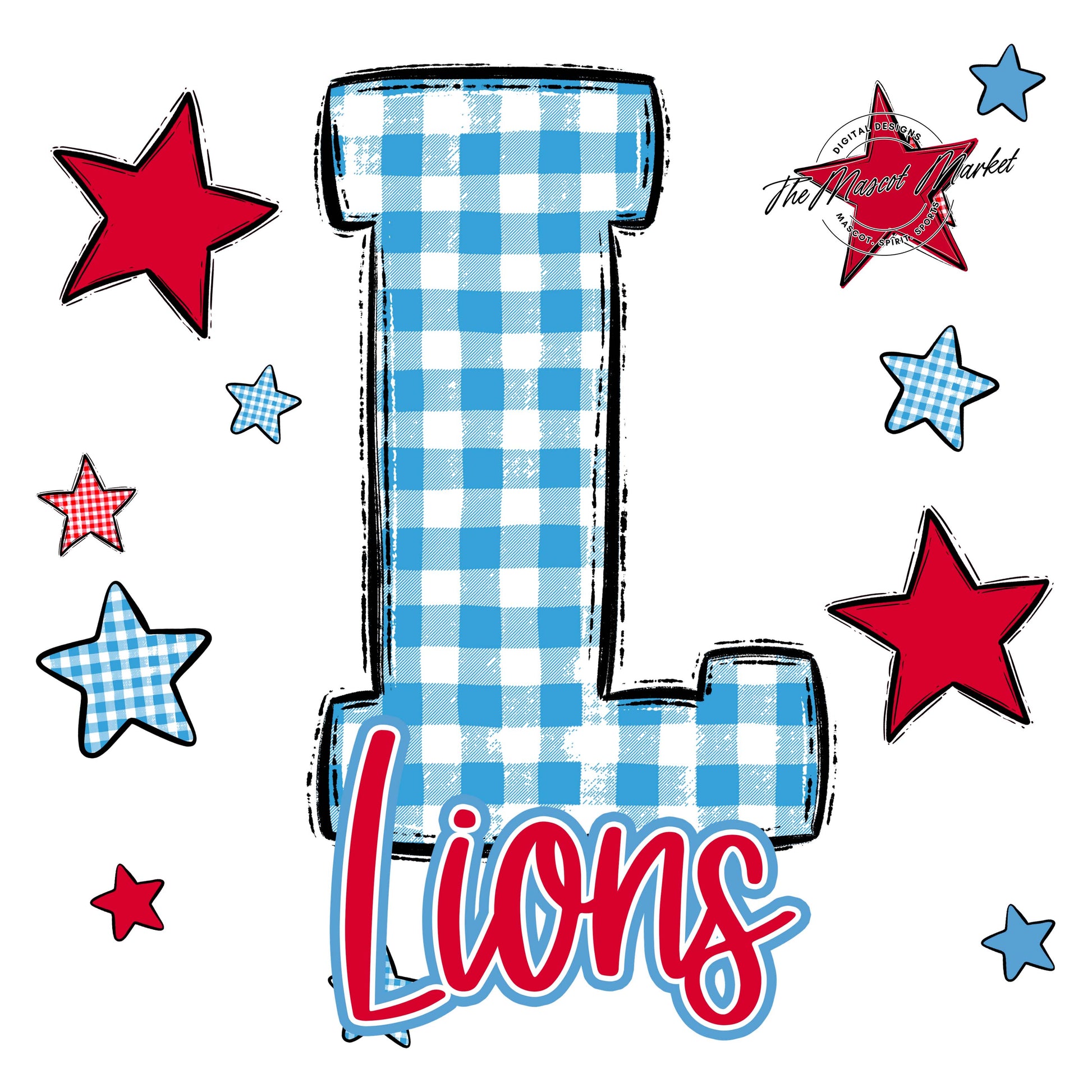 Lions Plaid Star Design-Carolina Blue & Red