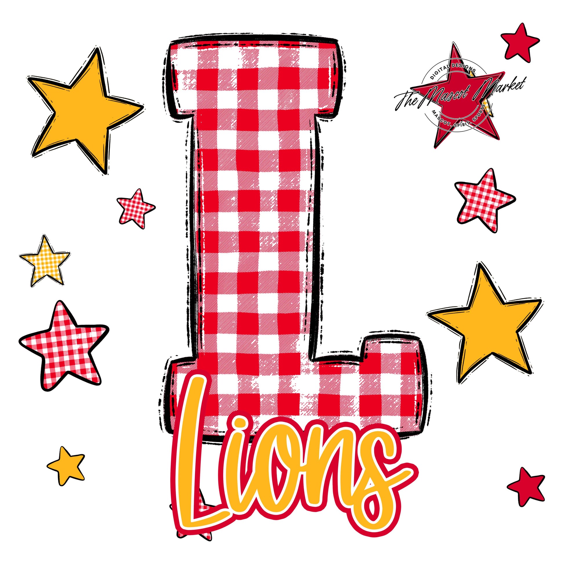Lions Plaid Star Design-Red & Yellow