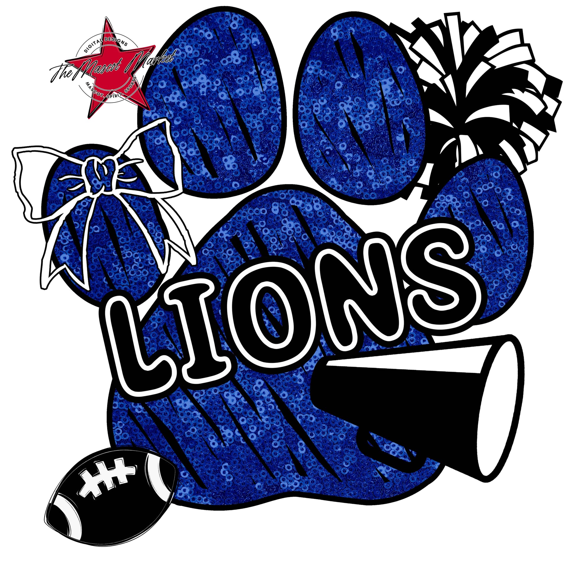 Lions Sequins Paw Print Design-Blue