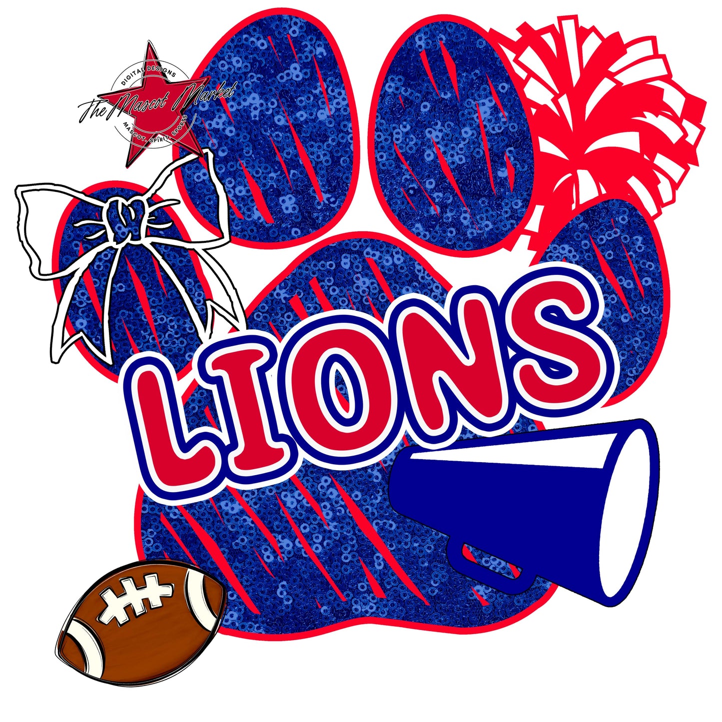 Lions Sequins Paw Print Design-Blue & Red