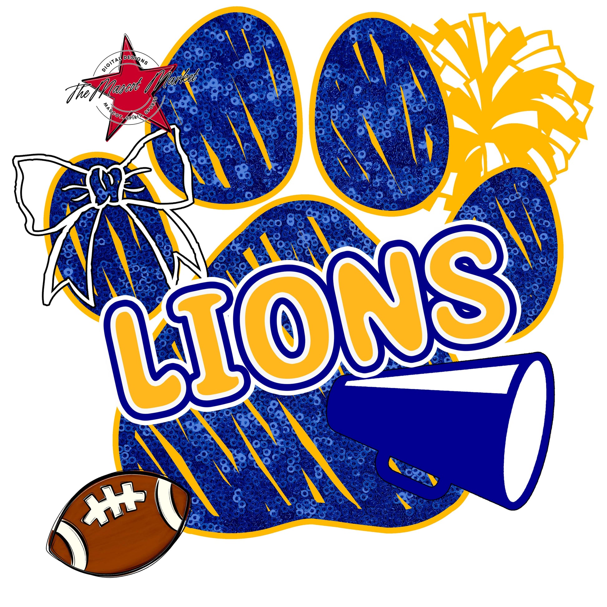 Lions Sequins Paw Print Design-Blue & Yellow