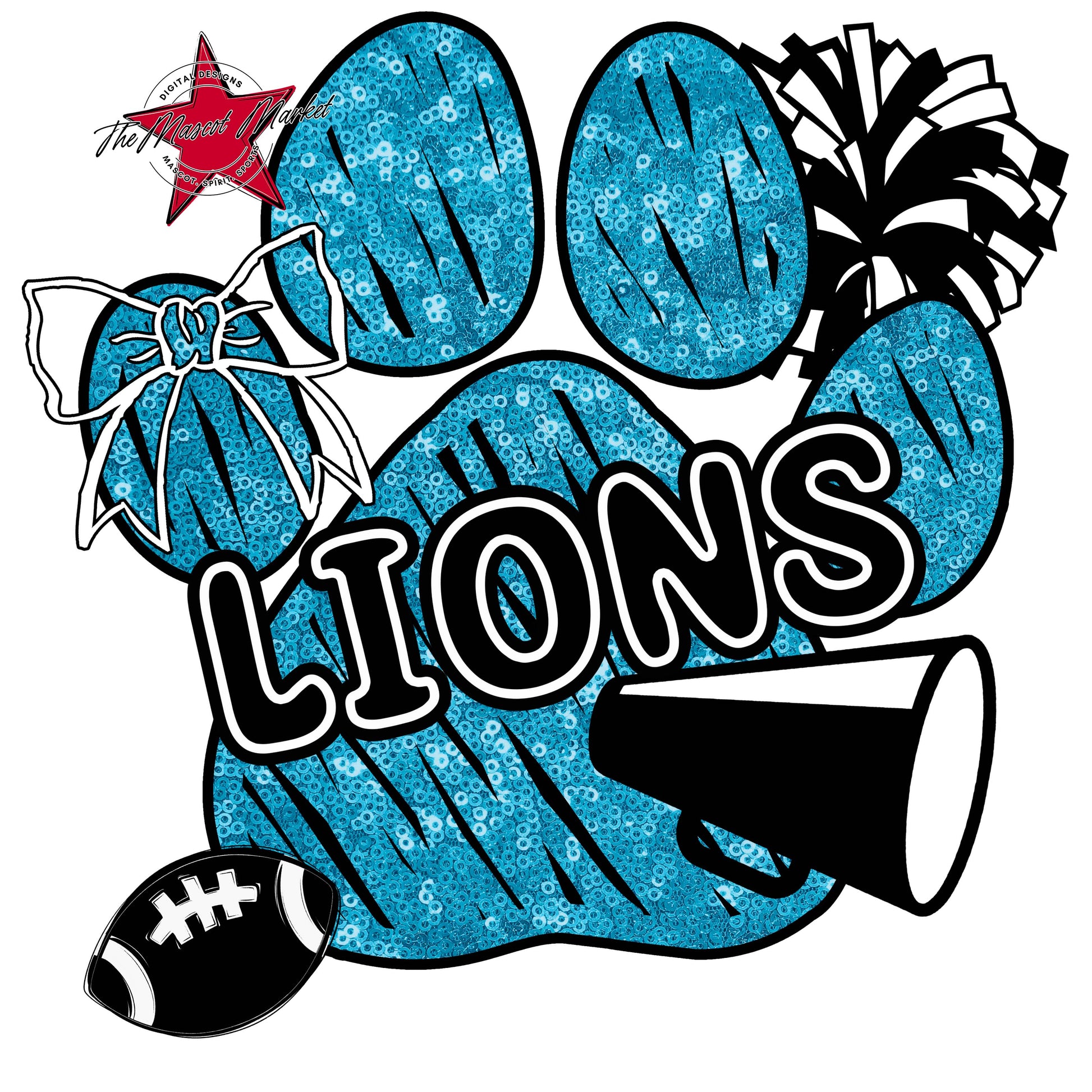 Lions Sequins Paw Print Design-Carolina Blue