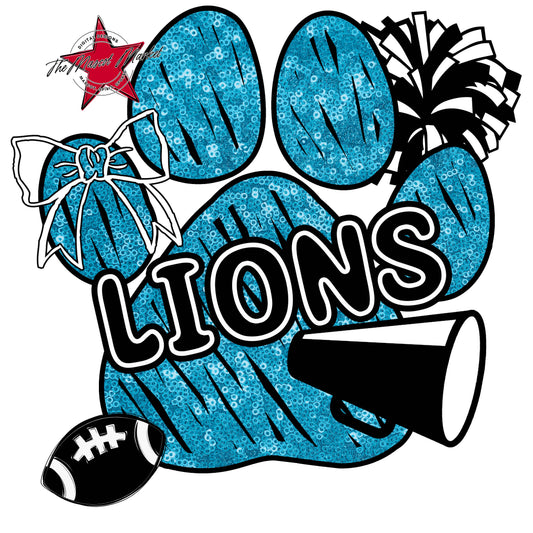 Lions Sequins Paw Print Design-Carolina Blue